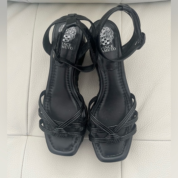 Vince Camuto Black Strappy Leather Wedge Sandals - Picture 7 of 7